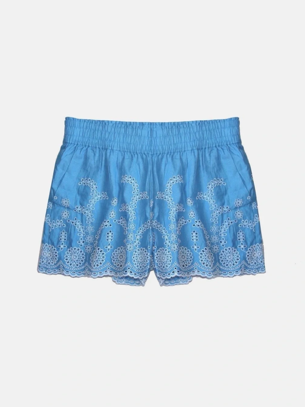 J Crew Blue/White Floral Eyelet Embroidered Pull-On Shorts Size Small